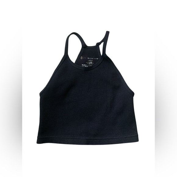 Free People Movement Happiness Runs Sz XS/S Black Ribbed Halter Crop Top - Picture 2 of 4